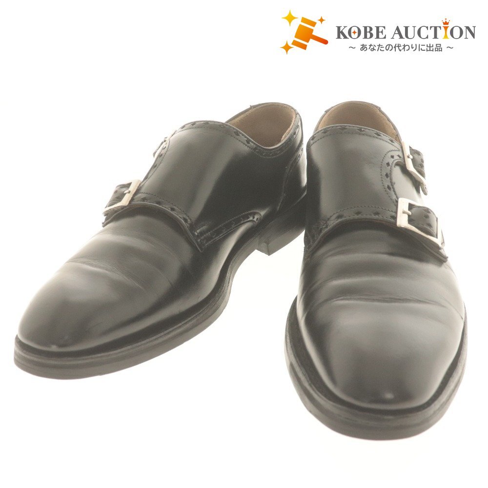 ■ アルフレッドサージェント レザーシューズ 6681 革靴 ダブルモンク イギリス製 メンズ 6 1/2(25cm相当)ブラック シューツリー付き拍卖