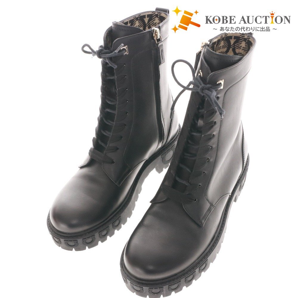 ■ Salvatore Ferragamo サルヴァトーレ フェラガモ ブーツ CHOPPER 3.0cm 0741339 レディース 6(24cm相当) ブラック 付属品付き拍卖