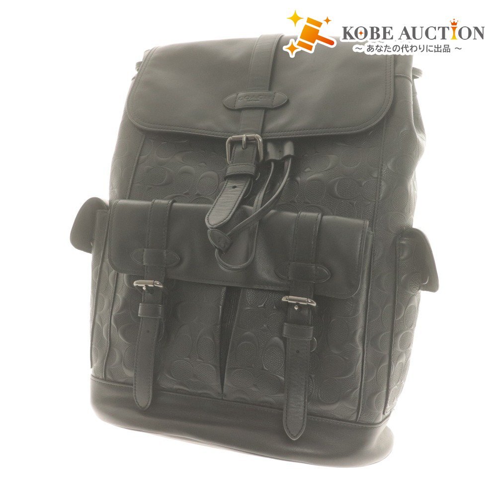 ■ コーチ COACH リュック F50053 鞄 シグネチャー ハドソン バックパック エンボス レザー メンズ レディース ブラック 付属品付き拍卖