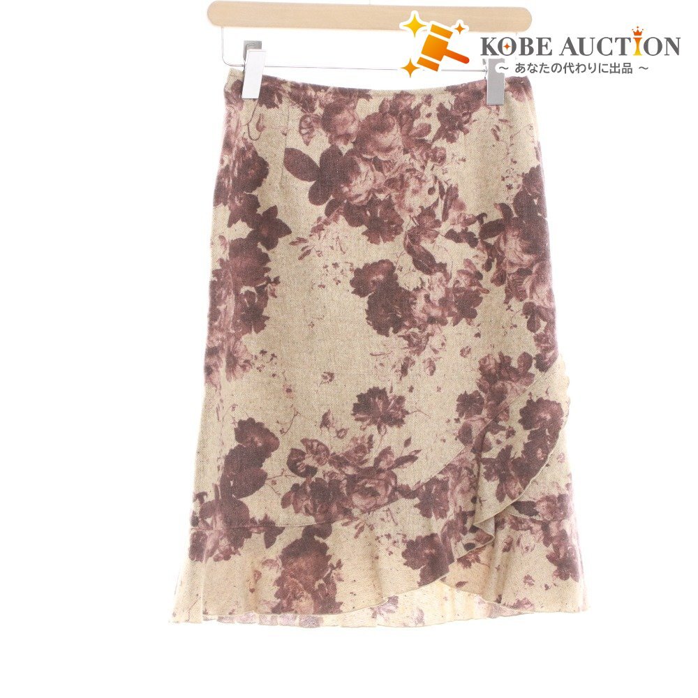 ■ レストローズ スカート ひざ丈 ボトムス 日本製 フリル Aライン 薔薇 レディース M ワイン ベージュ系拍卖