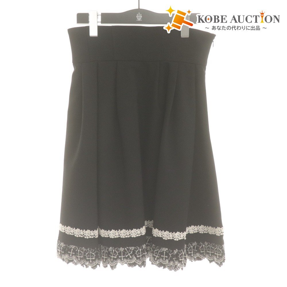 ■ モワメームモワティエ スカート ボトムス ひざ丈 逆十字レース レディース 2 (M相当) ブラック ホワイト 付属品付き拍卖