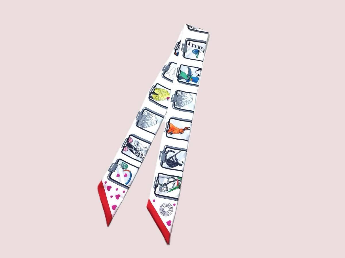 極美品 HERMES エルメス ツイリー スカーフ シルク 白拍卖