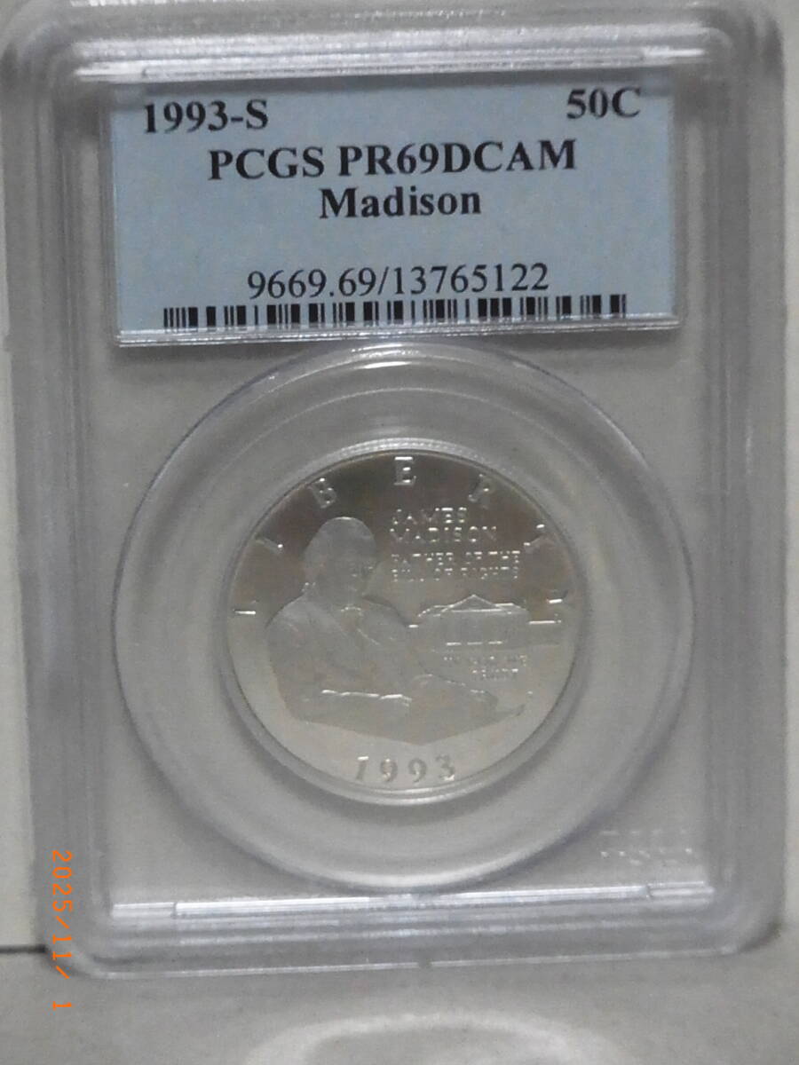 アメリカ 1993年S PCGS PR69DCAM ジェームズ・マディソン記念1/2ドル銀貨 ★送料無料★ 拍卖