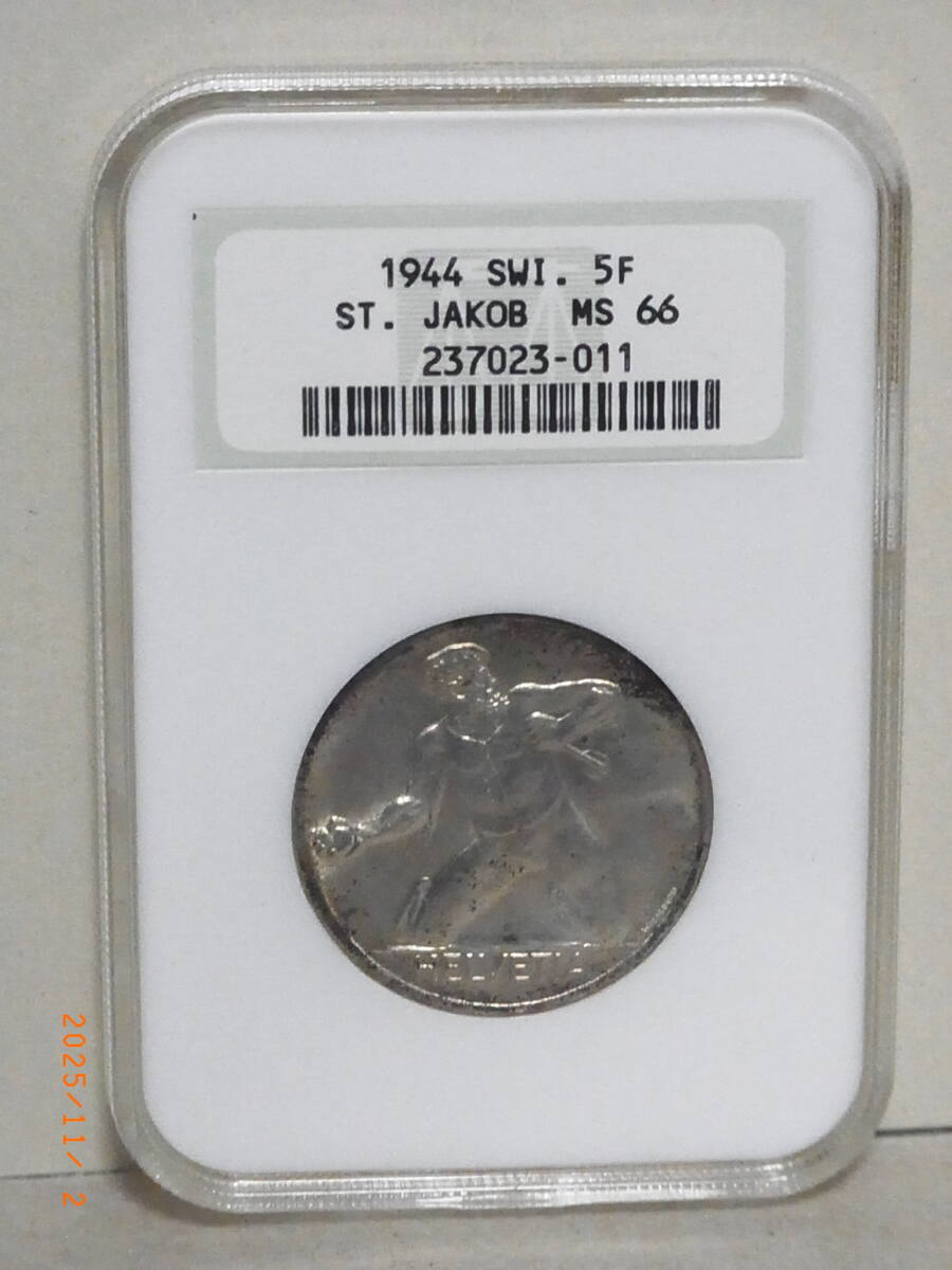 スイス 1944年 NGC MS66 聖ヤコブの戦い500周年記念5フラン銀貨 ★送料無料★ 拍卖