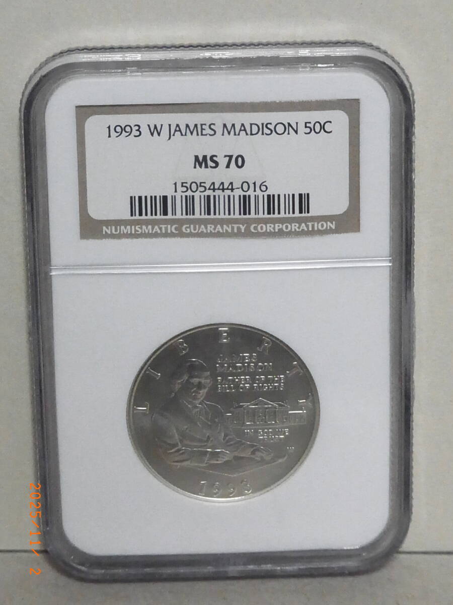 アメリカ合衆国 1993年W NGC MS70 ジェームス・マディソン権利章典記念1/2 ドル銀貨 ★送料無料★ 拍卖