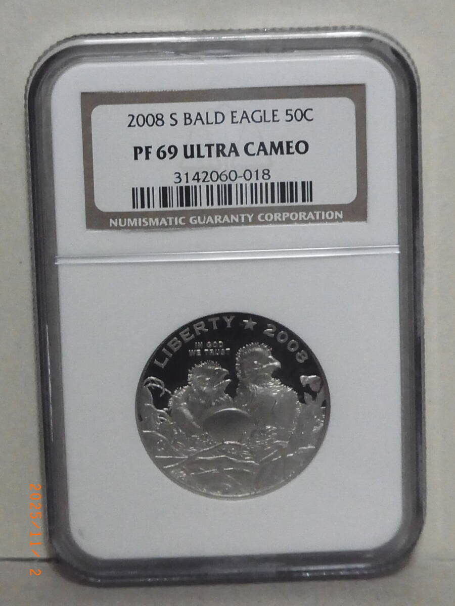 アメリカ合衆国 2008年S NGC PF69 ウルトラカメオ 白頭鷲絶滅解除記念1/2ドル銀貨 ★送料無料★ 拍卖