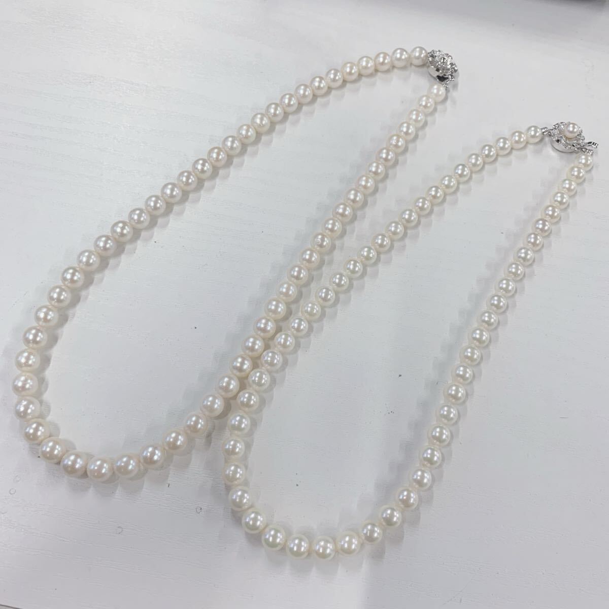 〒411 ネックレス2点まとめて パール 7.5-7.9mm 7.0-7.3mm 真珠 シルバー拍卖