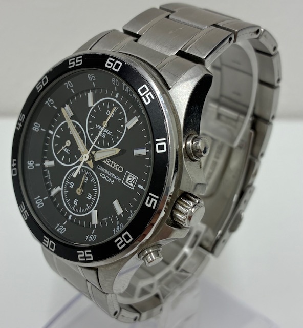 当時品 【 SEIKO 腕時計 7T92-0KD0 ブラック文字盤 クロノグラフ クオーツ 不動品 】セイコー 時計 ウォッチ ファッション メンズ 中古 55拍卖