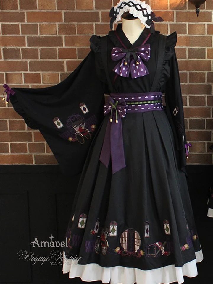 新品 未使用 アマベル Amavel 大正浪漫の夢紀行ロングスカート+ブラウス 2点セット ブラック拍卖