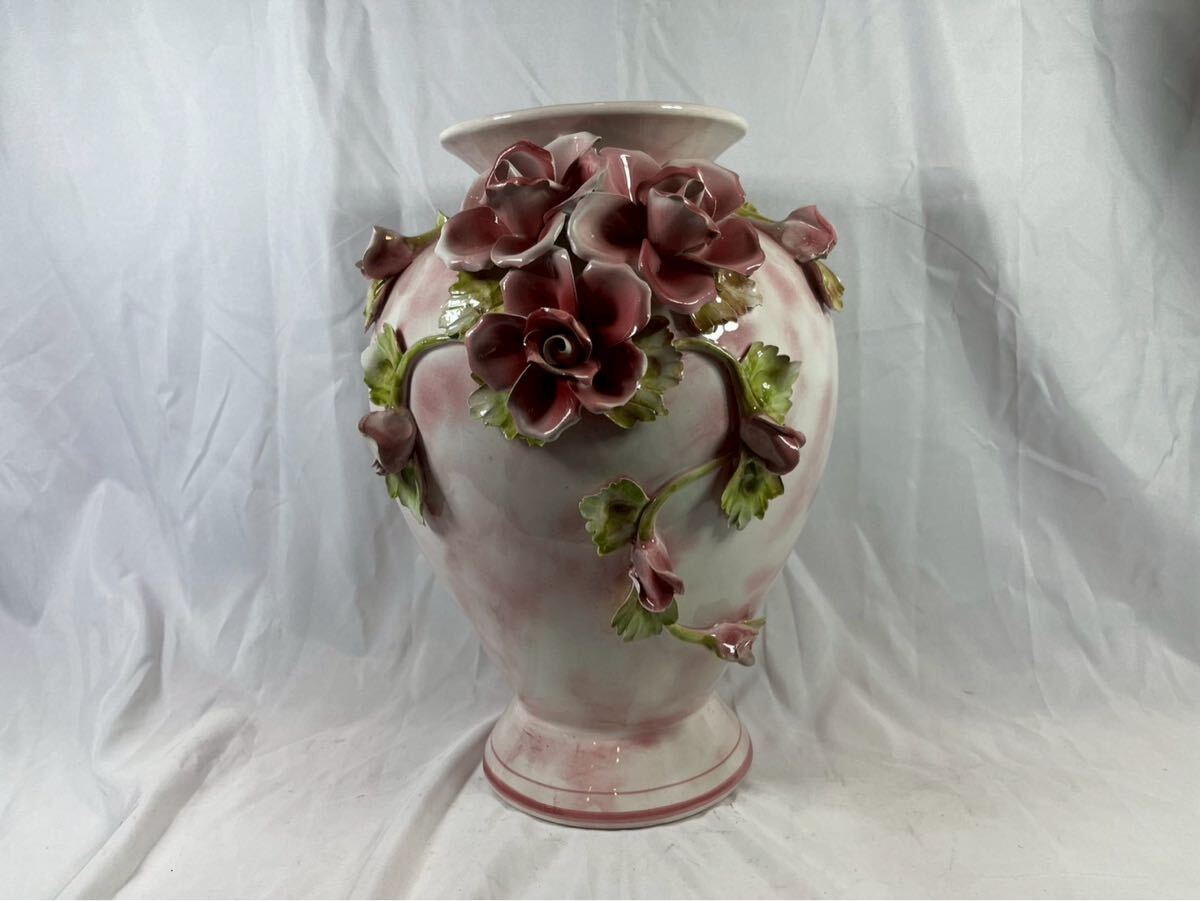 ④ ドマン 薔薇花瓶 陶器 イタリア製 【10188】拍卖