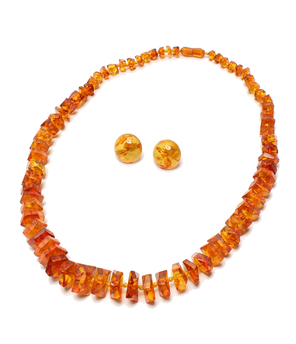 アンバー、琥珀 ネックレス イヤリング 2点セット K18拍卖