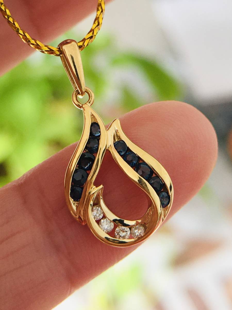 ネックレス サファイヤ ダイヤモンド ネックレス ペンダント K18拍卖