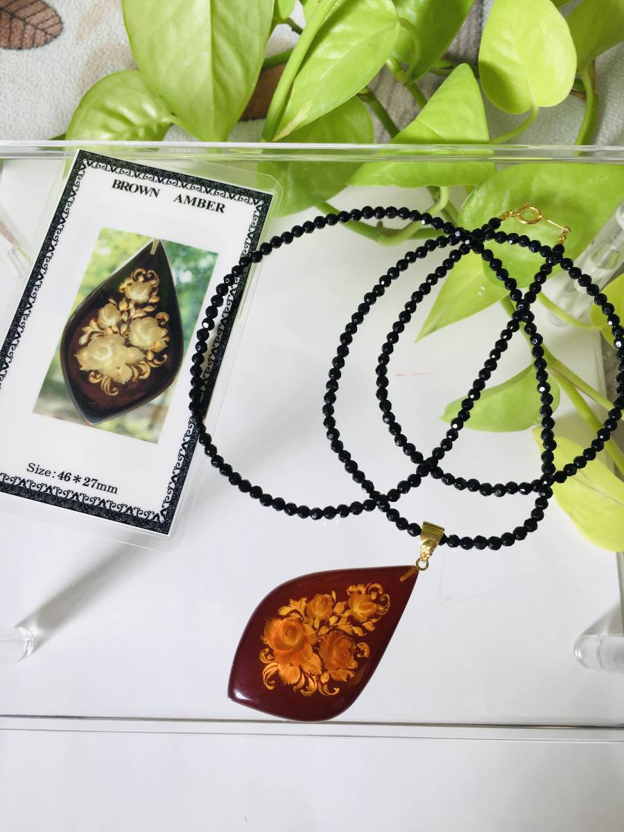 アンバー、琥珀 K18 ネックレス 琥珀拍卖