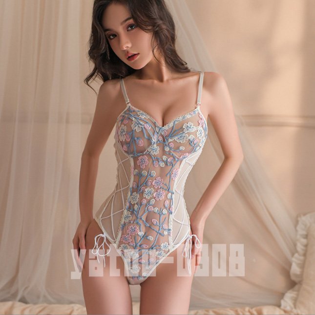 H431 コスプレウェア シースルー 刺繍 オープンクロッチ ハイレグレオタード ボディスーツ セクシーランジェリー ナイトウェア拍卖