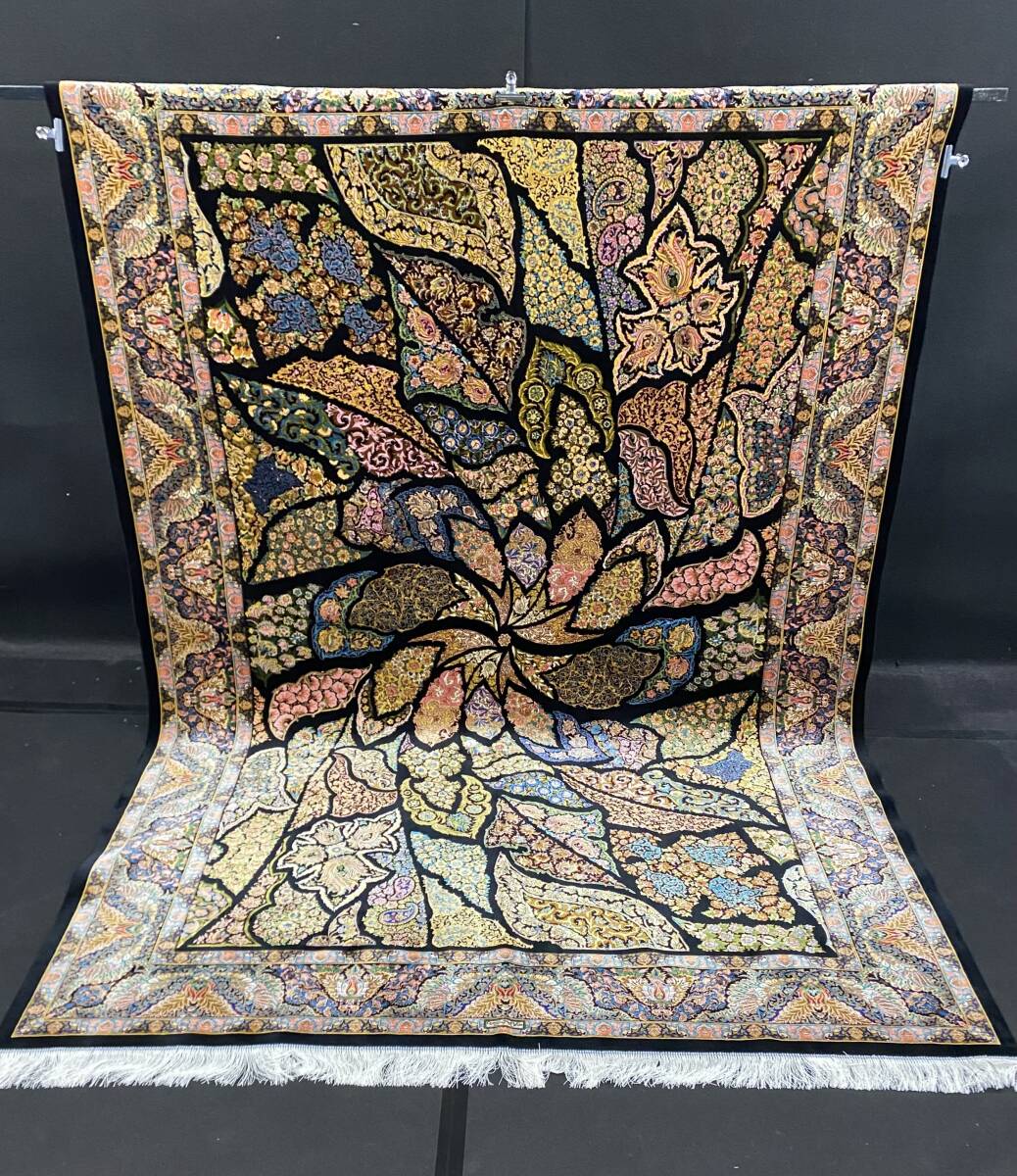 作家物 サイン入り ペルシャ絨毯 イラン クム産 シルク100% 手織り 本物保証 225万ノット 200×300cm拍卖