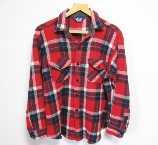 80s USA製 WOOLRICH ウールリッチ ウール長袖シャツ M アウトドア リペア痕あり拍卖