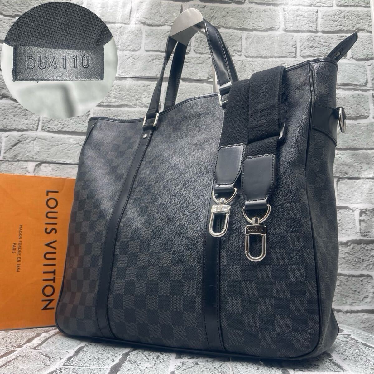 美品 LOUIS VUITTON ルイヴィトン メンズ トートバッグ ビジネスバッグ 2way ダミエグラフィット タダオ A4◎ 大容量 ブラック 黒 N51192拍卖