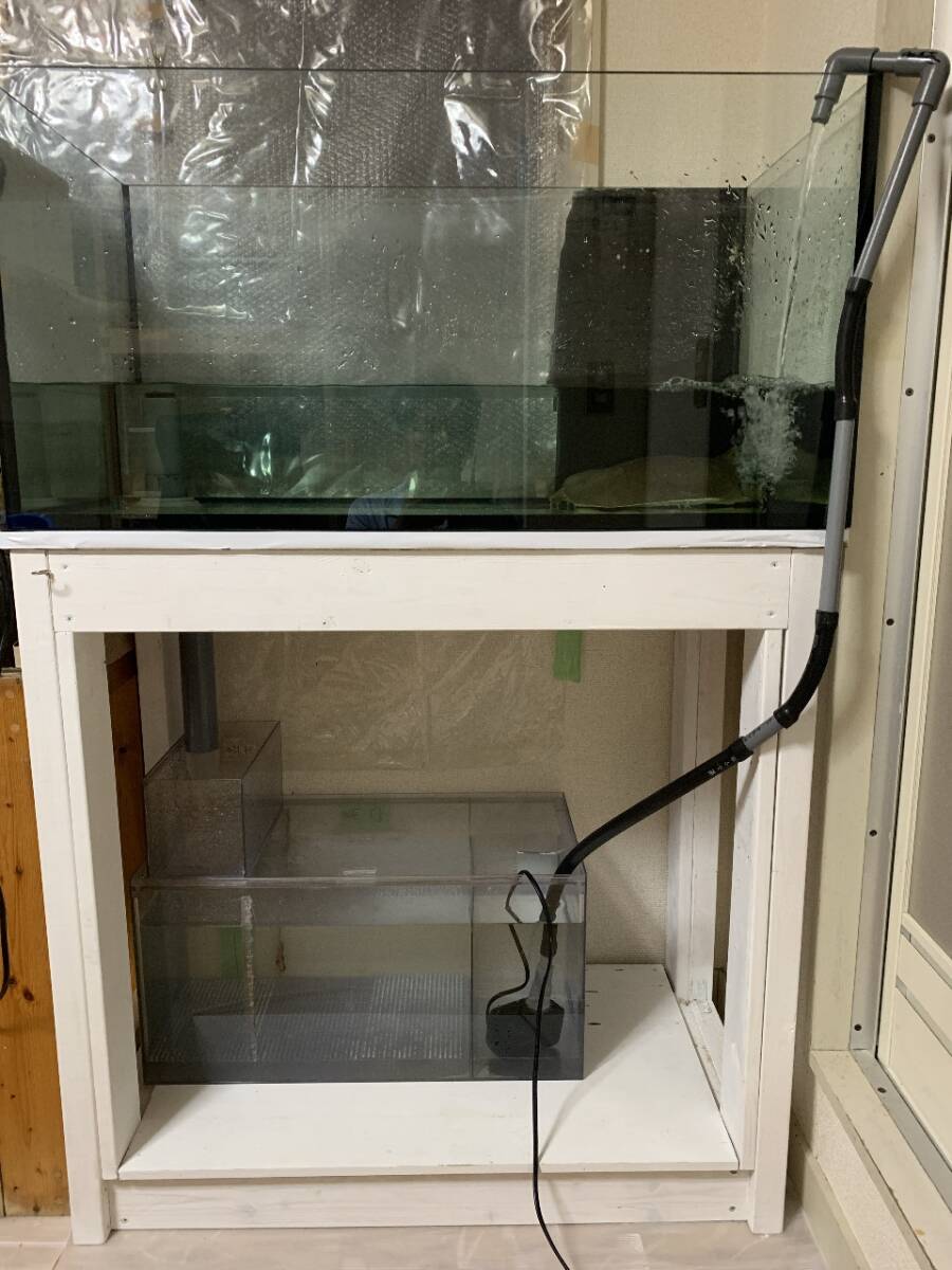 スッポン飼育 オーバーフロー 90センチ オールガラス 水槽台 濾過槽付き拍卖