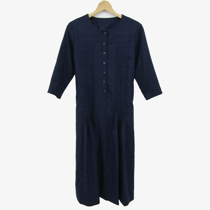 マドモアゼルノンノン シャツワンピース トップス 長袖 ウール 日本製 レディース 38サイズ ネイビー Mademoiselle NON NON拍卖