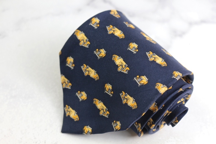ラルフローレン ブランドネクタイ 車 総柄 小紋柄 シルク アメリカ製 PO メンズ ネイビー RALPH LAUREN拍卖