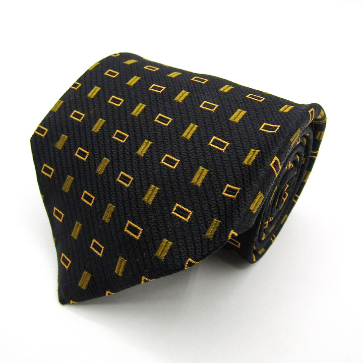 イヴ・サンローラン ブランドネクタイ YSL 小紋柄 スクエア柄 シルク PO メンズ ブラック YVES SAINT LAURENT拍卖