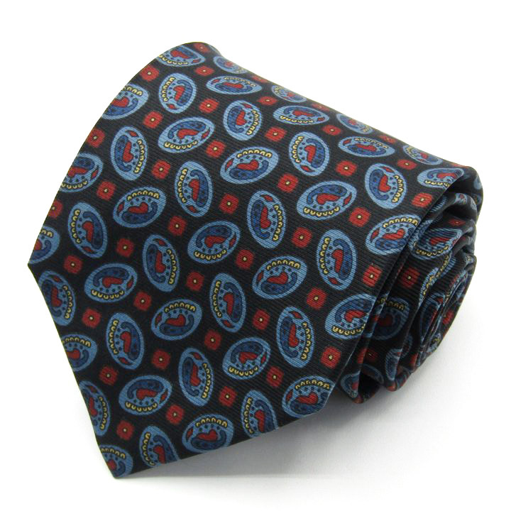 ジェイプレス ブランド ネクタイ ペイズリー柄 小紋柄 シルク ハンドメイド PO メンズ ブラック J.PRESS拍卖