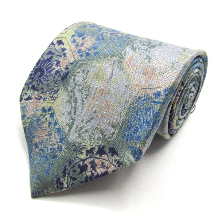 ジャン・ルイ・シェレル ブランド ネクタイ 総柄 花柄 シルク 未使用タグ付 PO メンズ ブルー JEAN-LOUIS SCHERRER拍卖