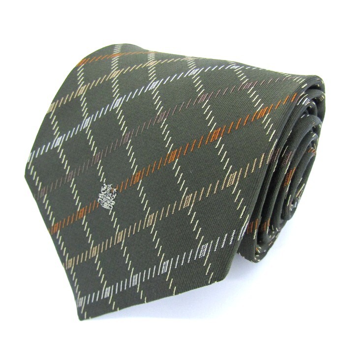 アクアスキュータム ブランド ネクタイ ロゴ チェック柄 格子柄 シルク 日本製 PO メンズ カーキ Aquascutum拍卖