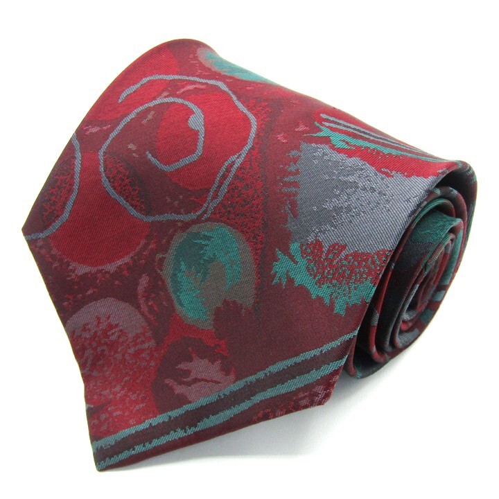 ヒロココシノ ブランド ネクタイ 総柄 パネル柄 シルク PO メンズ ワインレッド HIROKO KOSHINO拍卖