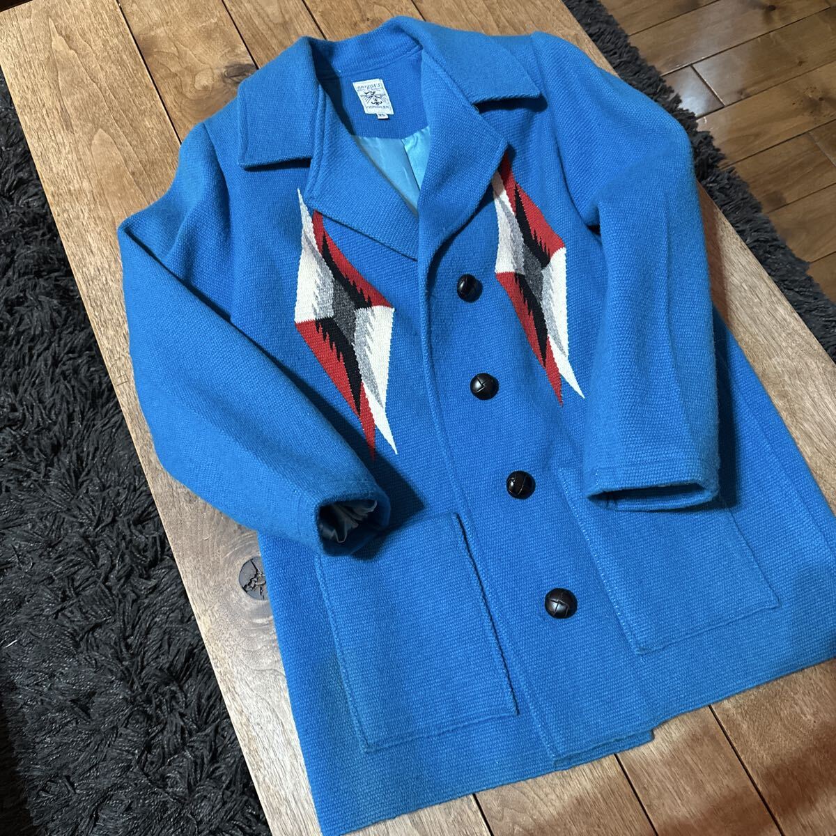 希少 【ORTEGA’S】 オルテガ チマヨ織 ハンドメイド ウールジャケット XS ターコイズ チマヨ チマヨジャケット ビンテージ ネイティブ拍卖