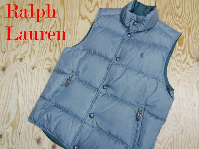 ★ラルフローレン RalphLauren★メンズ ワンポイントポニー リバーシブルダウンベスト グレー×グリーン★R71102029C拍卖