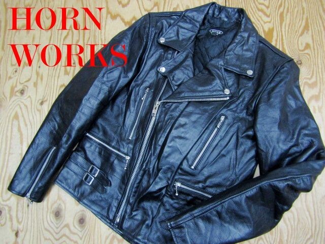 ★ホーンワークス HORNWORKS★メンズ バッファローレザー ダブルライダースジャケット★R71102028C拍卖