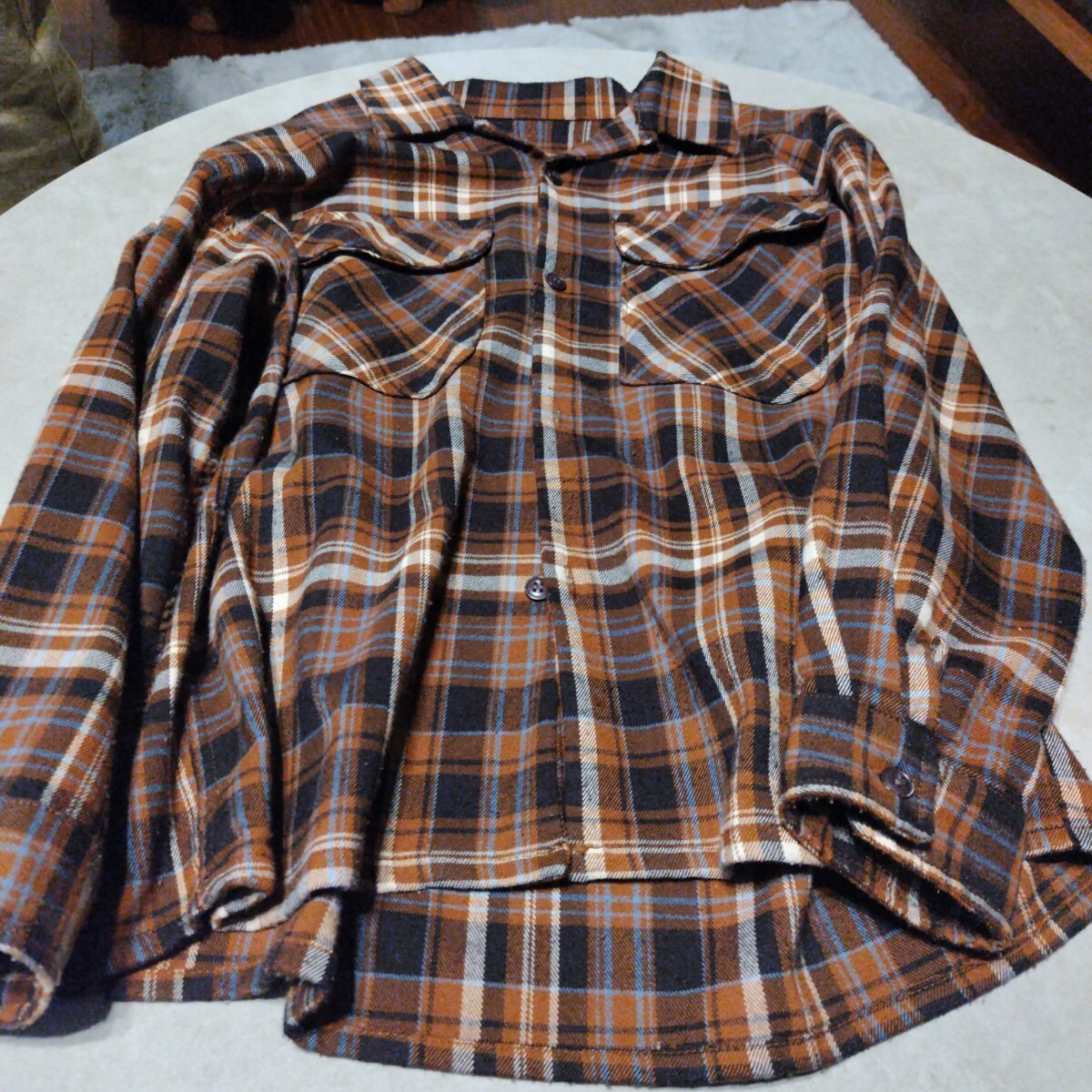 OCEAN & GROUNDのブラウンチェック 長袖シャツ拍卖