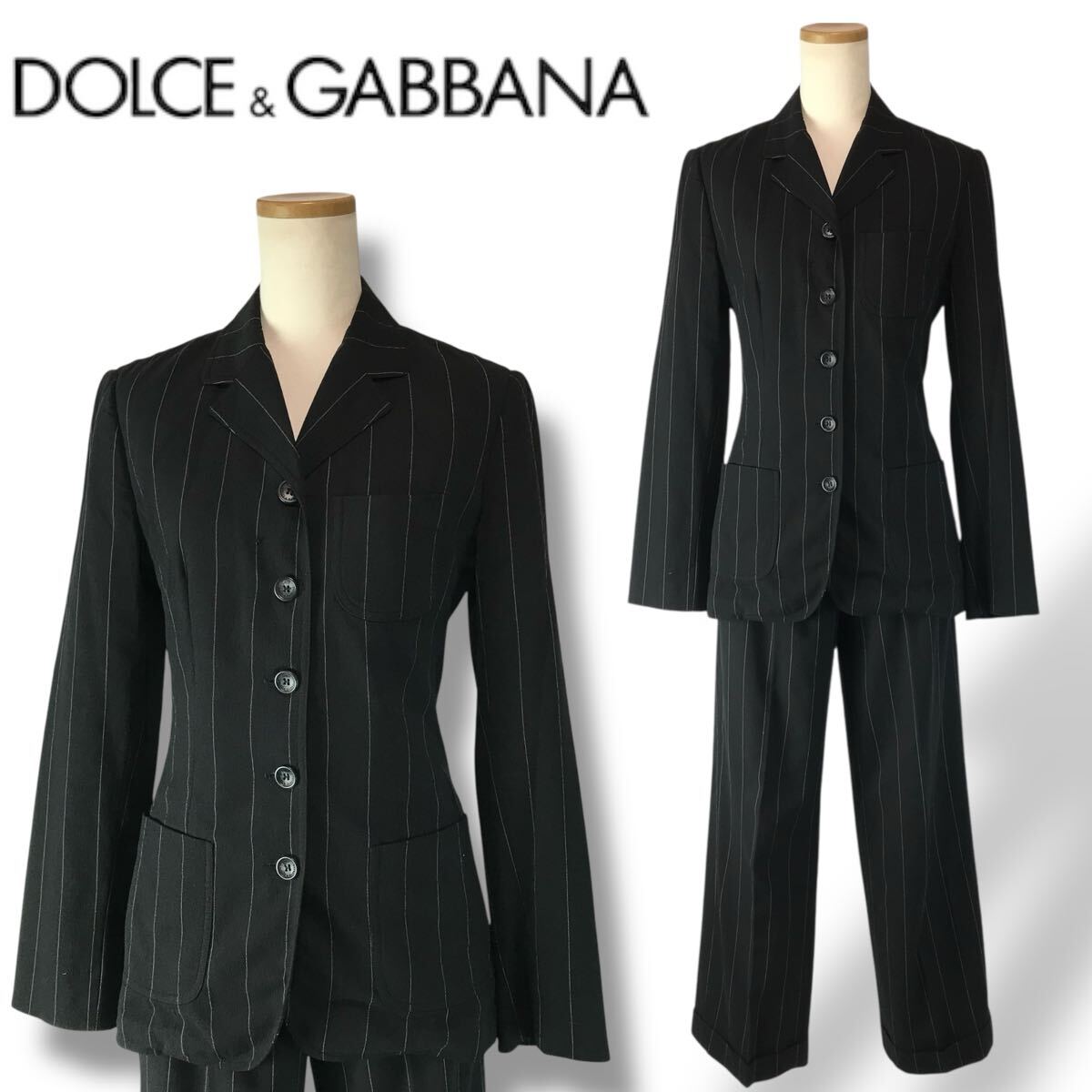 e38 Vintage DOLCE&GABBANA ドルチェ&ガッバーナ ストライプ セットアップ スーツ テーラードジャケット パンツ ビジネス 正規品 24/38拍卖