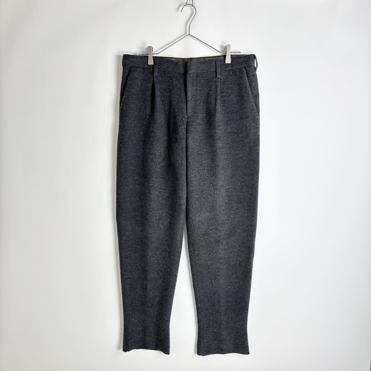 【美品】kolor 日本製 カラー ウールフランネル シャギー 1タック テーパード スラックス パンツ デザイナーズ グレー size 3拍卖