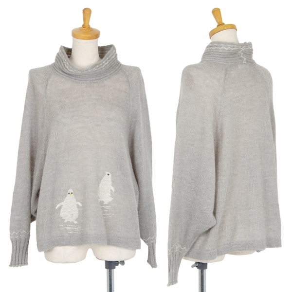 ネネットNe-net モヘヤ混ペンギン刺繍ハイネックドルマンニットセーター グレー2 【レディース】拍卖