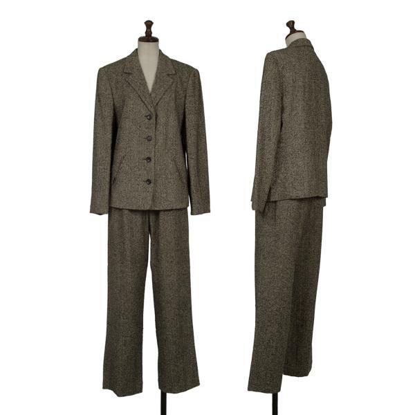 マドモアゼルノンノンMademoiselle NON NON シルクカラーネップヘリンボーン織りセットアップ グレーL位 LL 【レディース】拍卖