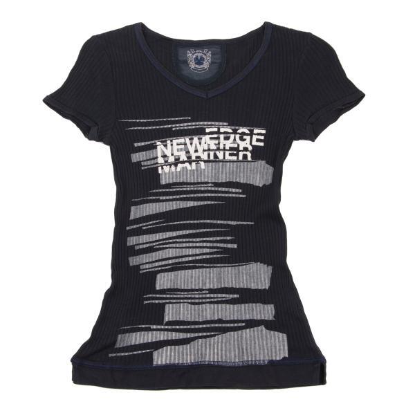 ルジャンドゥ マリテフランソワジルボーD コットンプリントリブTシャツ 紺S 【レディース】拍卖