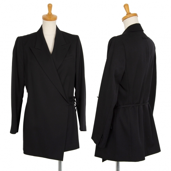 ジャンポールゴルチエ ファム ウールギャバコード留めピークドラペルテーラードラップジャケット 黒1 【レディース】拍卖