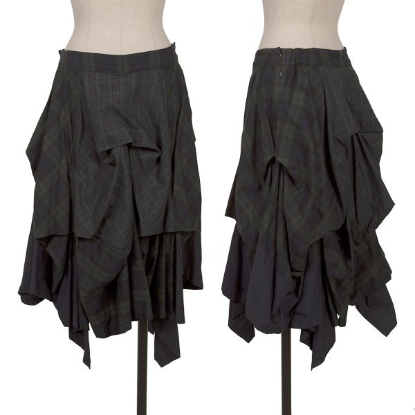 アツロウタヤマA/T チェックパッチワークタックスカート 緑紺38 【レディース】拍卖
