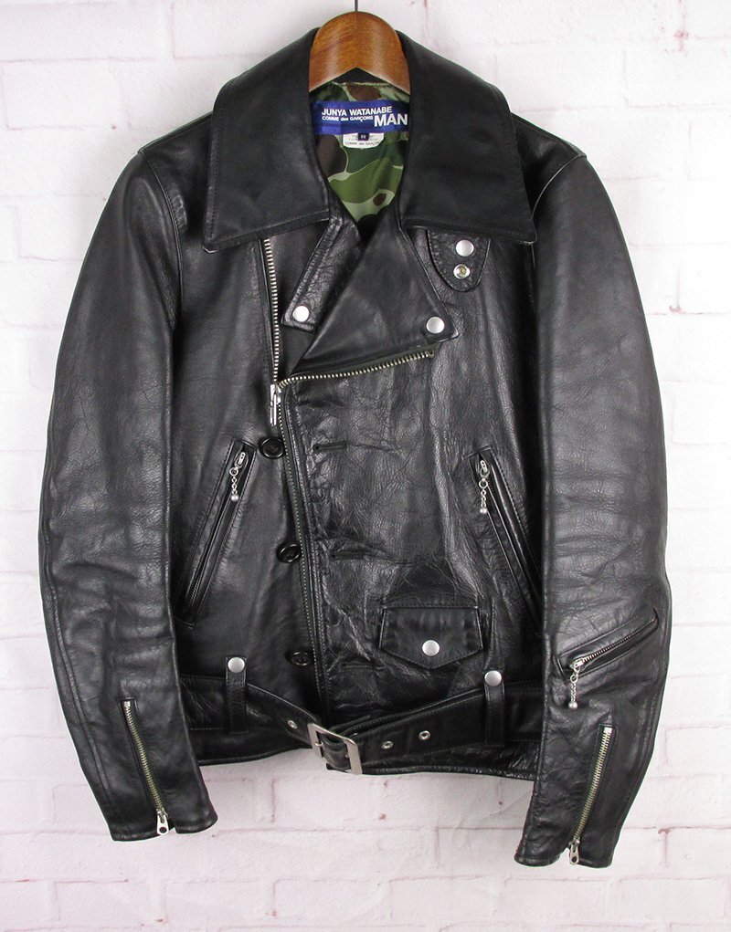 FJ27958 JUNYA WATANABE MAN ジュンヤ ワタナベ マン レザー ダブルライダースジャケット ブラック SS 美品拍卖