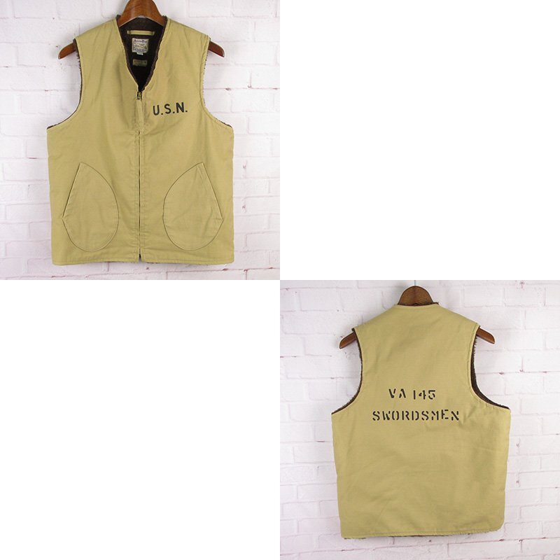 FJ28207 THE REAL McCOY'S リアルマッコイズ デッキベスト アルパカライニング VA 145 SWORDSMEN カーキ 38拍卖