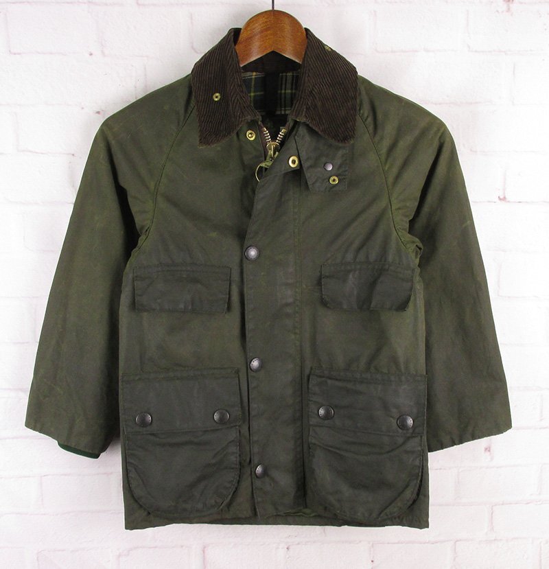 FJ28152 ビンテージ Barbour バブアー BEDALE ビデイル 4ポケット オイルドジャケット 2ワラント 86年製 イングランド製 キッズ 61cm/24in拍卖