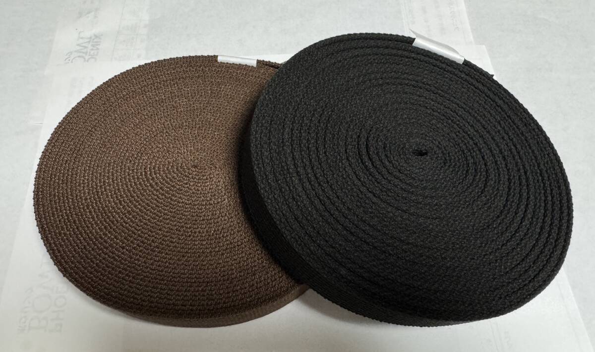 アクリルテープ 黒と茶 25mm 各10m 合計20m 厚み2mm / ハンドメイド バッグの持ち手に 拍卖