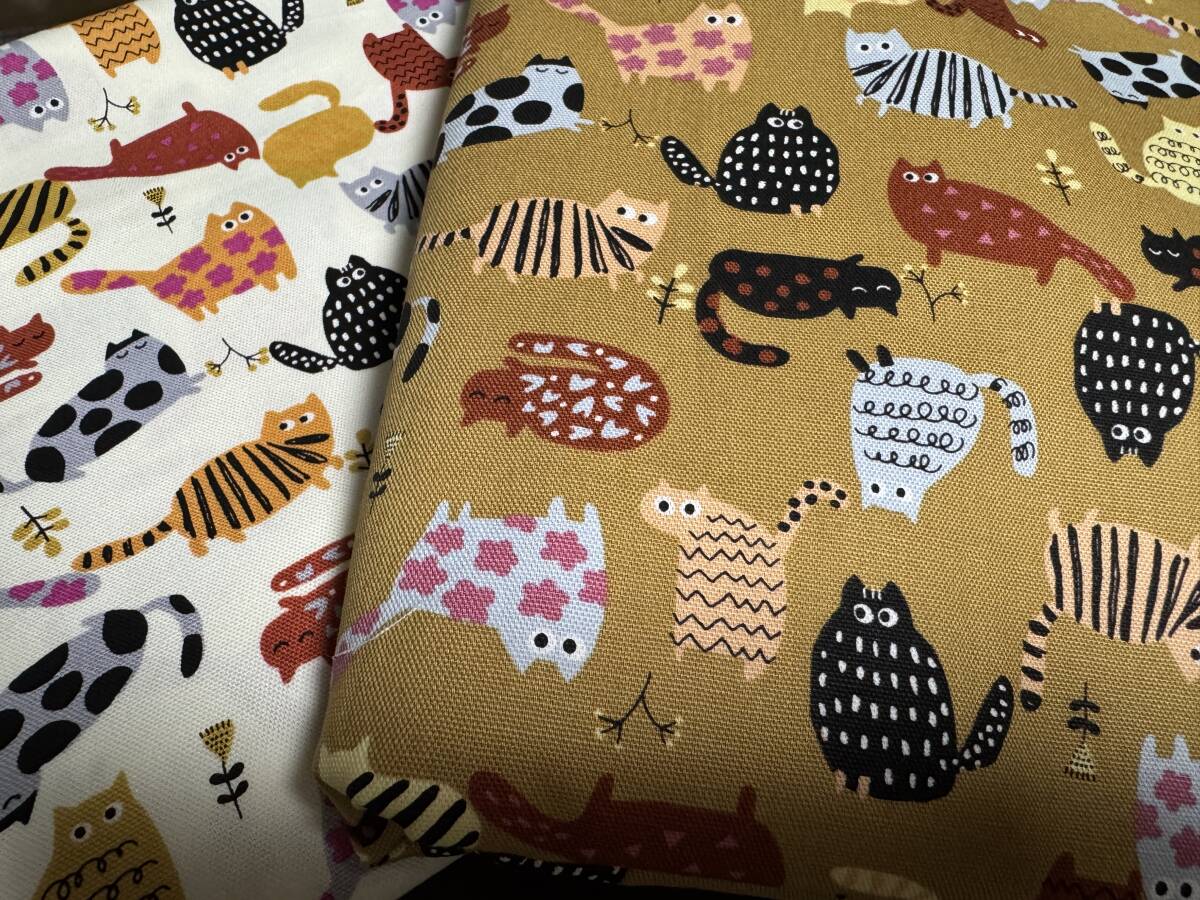 4m オックス 猫 110×200cm 2色 計400cm 綿100% / 生地 はぎれ 日本製 ねこ ネコ拍卖