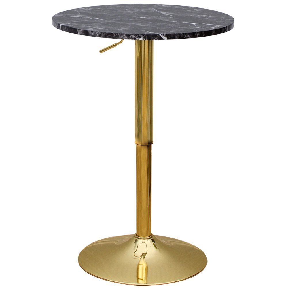 【新品】木製 丸型 バーテーブル BT-01Aゴールド脚タイプ ブラックマーブル カウンターテーブル 直径60拍卖