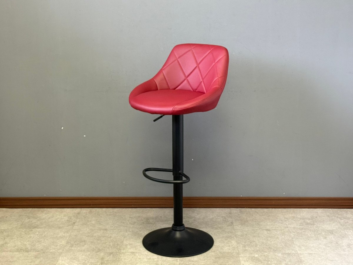 【中古/昇降確認済】250924004- 昇降式カウンターチェア WY-523 バーガンディー 黒脚 1脚 バーチェア おしゃれ スツール 赤 回転式 椅子拍卖