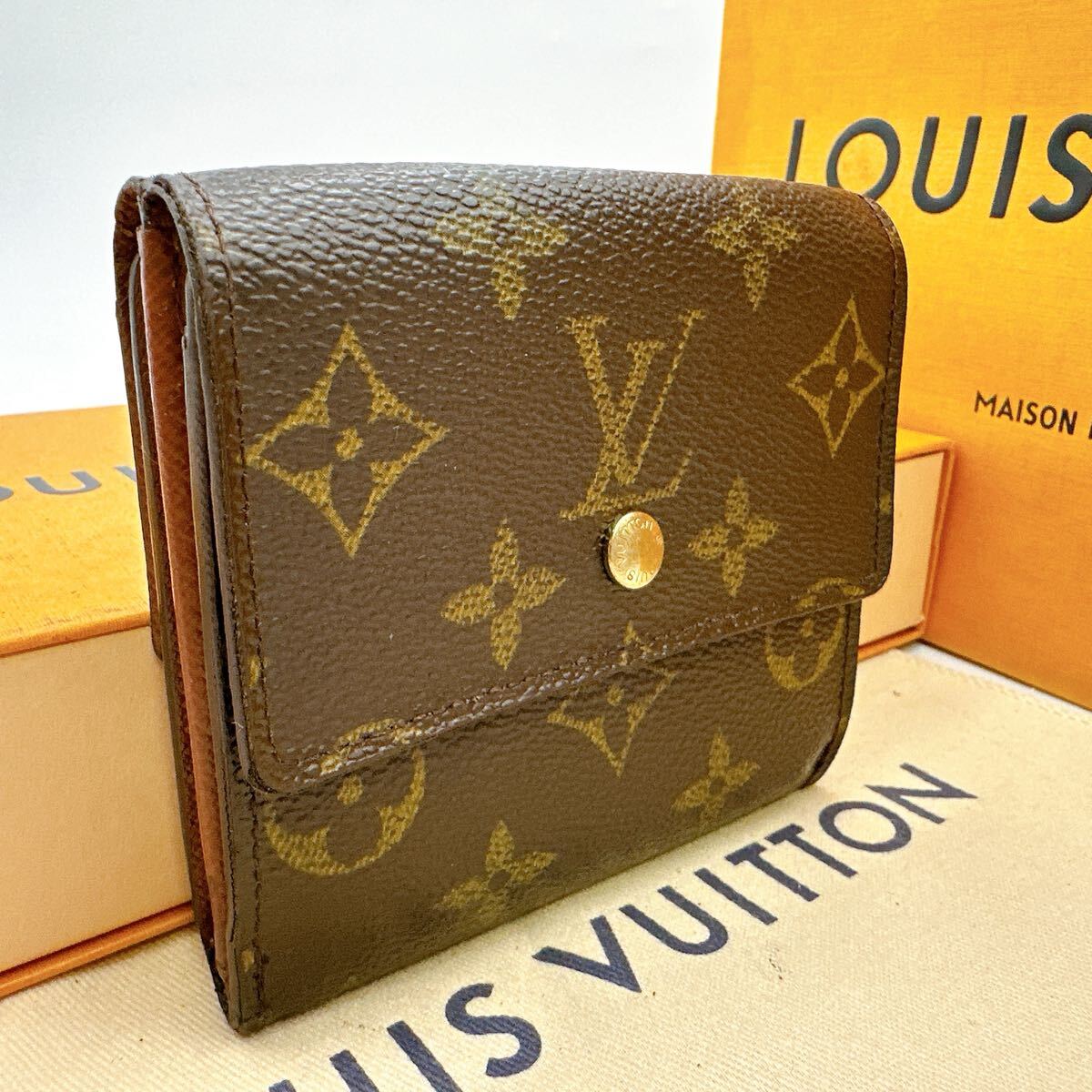 5893【極美品】LOUIS VUITTON ルイヴィトン モノグラム ポルトモネ ビエ カルトクレディ 三つ折り財布 Wホック ウォレット M61654/SD0032拍卖