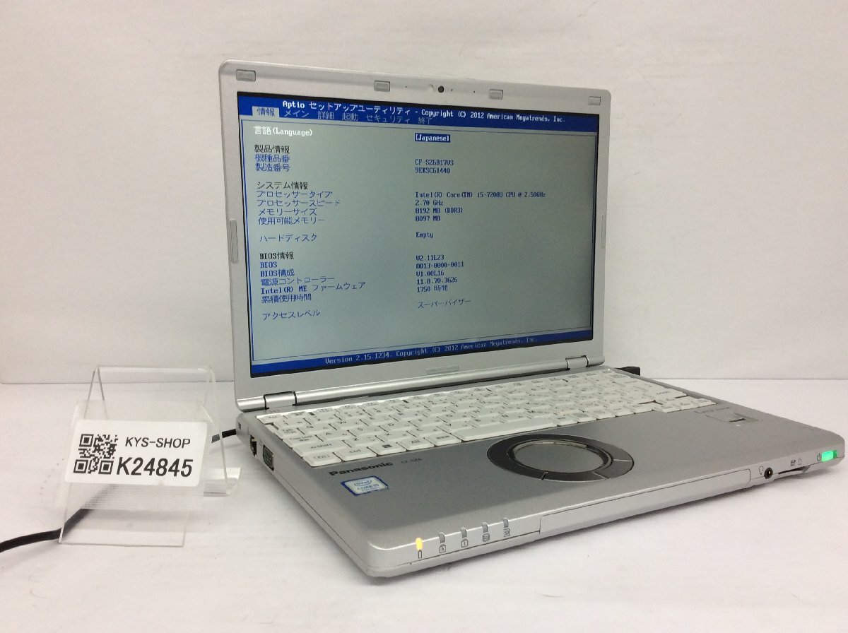 ジャンク/ Panasonic CF-SZ6B17VS Intel Core i5-7200U メモリ8.19GB ストレージ無し 【K24845】拍卖
