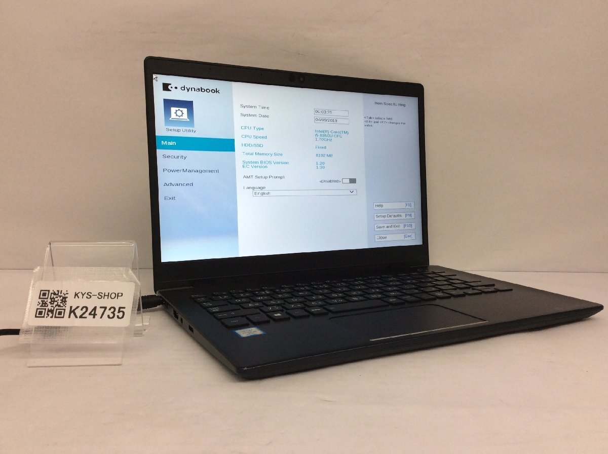 ジャンク/ TOSHIBA dynabook G83/M PG83MMC4GL7AD21 Intel Core i5-8350U メモリ8.19GB ストレージ無し 【K24735】拍卖